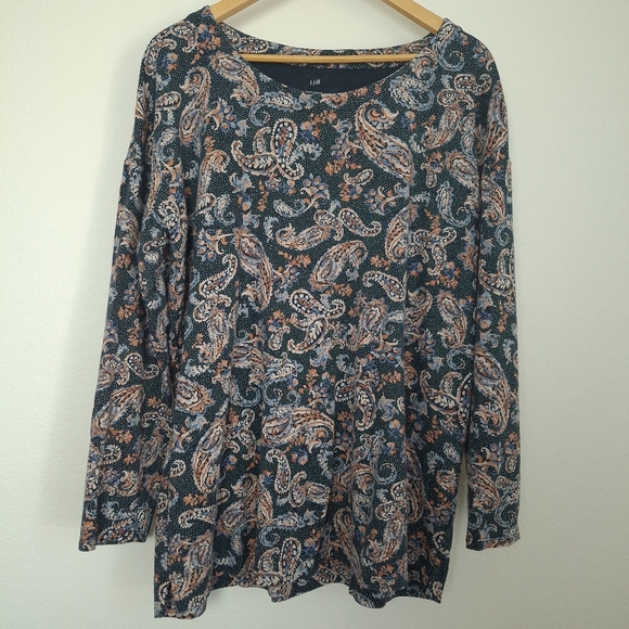 J. Jill Simply Supima Scoop-neck Longsleeve Paisley Tunic Top - Picture 2 of 9
